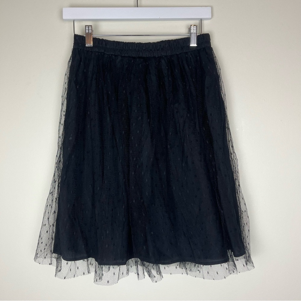 RED Valentino Black Tulle Polka Swiss Dot Mesh Lace Overlay Skirt size 40